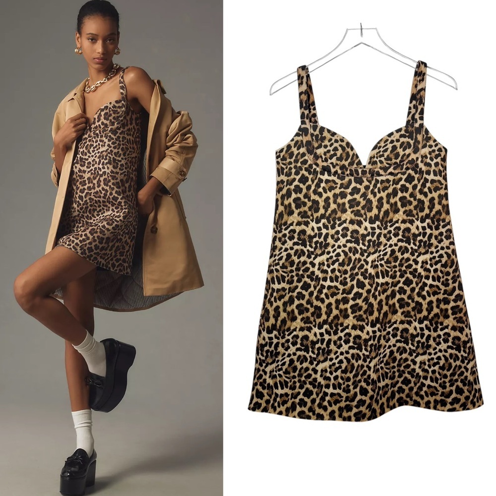 NEW Anthropologie Dhruv Kapoor Leopard Print Women’s Scuba Mini Dress Sz S